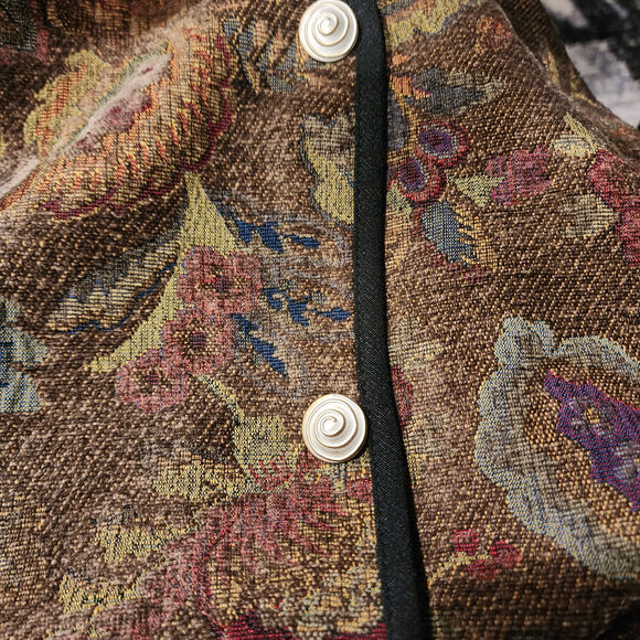 Vintage 90s Khanguru Green Floral Tapestry Classic Blazer Jacket XS made in USA - Picture 6 of 9
